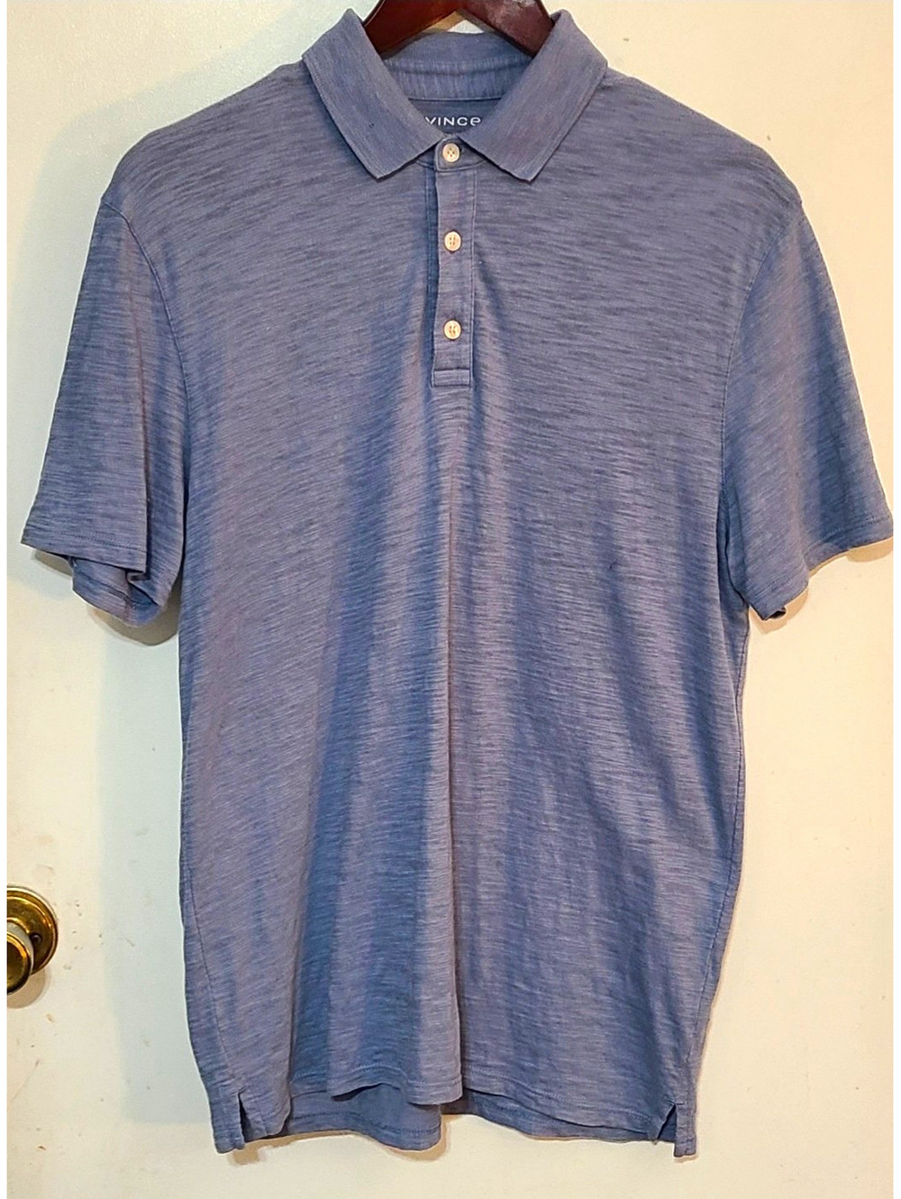 Vince Mens S Blue Slub Cotton Polo Shirt Short Sleeve Made in Peru Quiet Luxury
